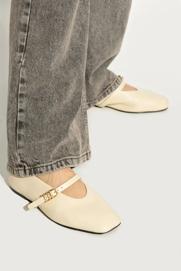 Square-Toe Leather Ballerina Shoes - Image 2