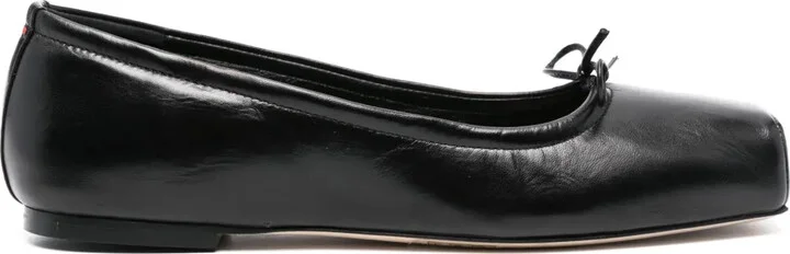 Square-Toe Leather Ballerina Shoes