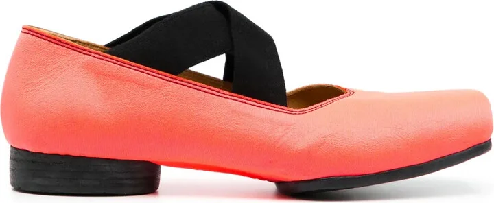 Square-Toe Leather Ballerina Shoes