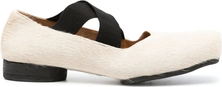 Square-Toe Leather Ballerina Shoes