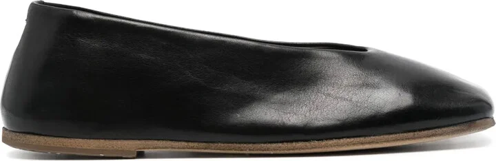 Square-Toe Leather Ballerina Shores