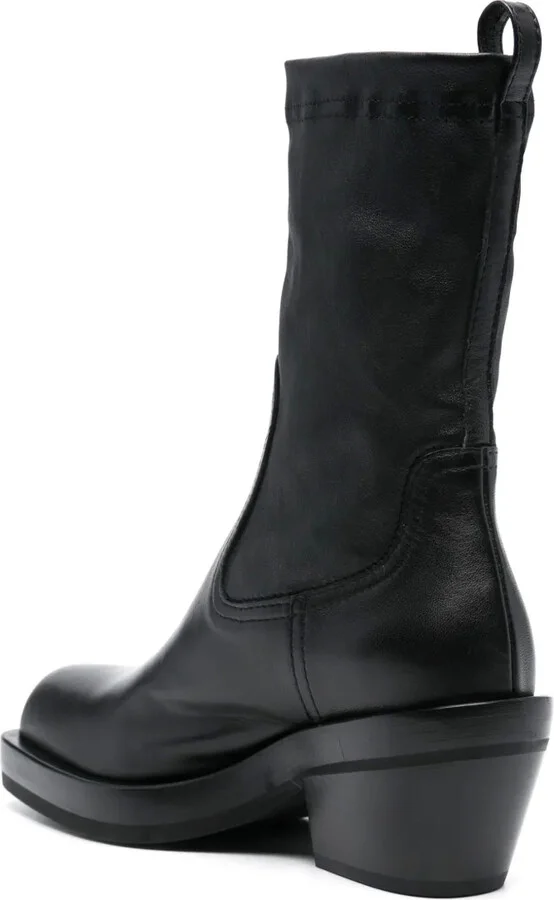 Square-Toe Leather Calf-Length Boots - Image 3