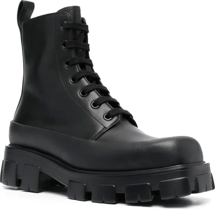 Square-Toe Leather Combat Boots - Image 2