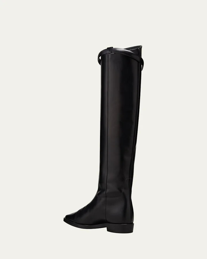 Square-Toe Leather Riding Boots - Image 3