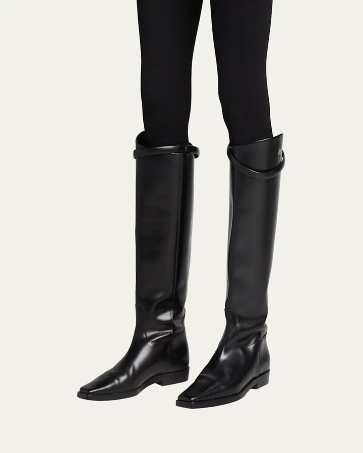 Square-Toe Leather Riding Boots - Image 4