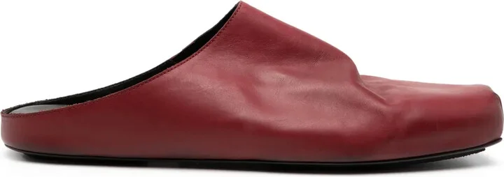 Square-Toe Leather Slippers