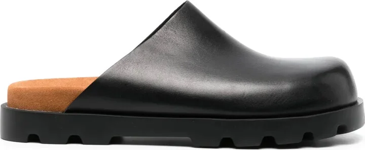 Square-Toe Leather Slippers