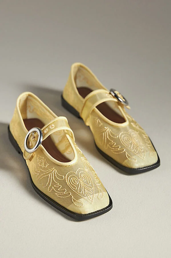 Square-Toe Mesh Ballet Flats - Image 2