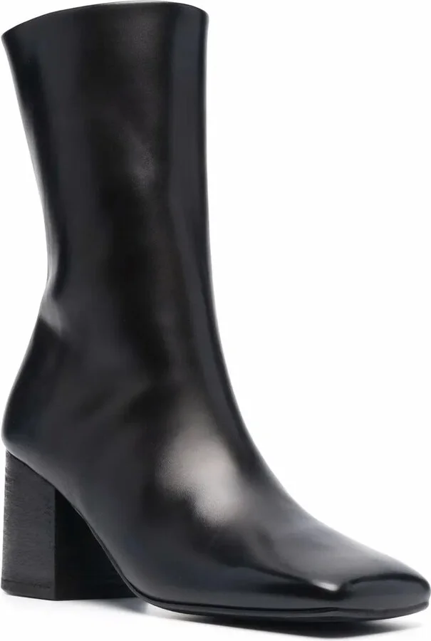 Square-Toe Mid-Calf Leather Boots - Image 2