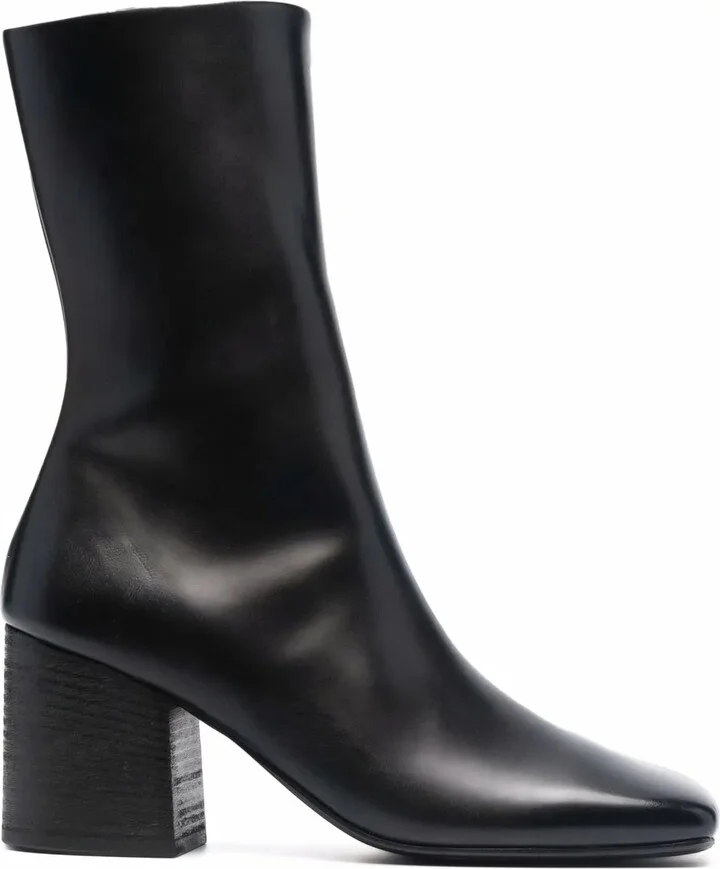 Square-Toe Mid-Calf Leather Boots