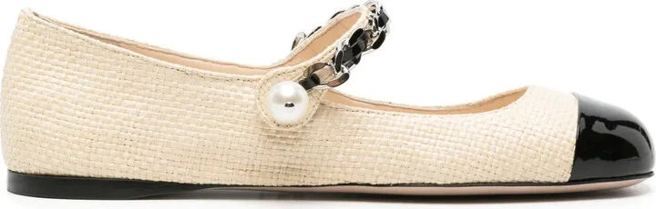 Square-Toe Raffia Ballerina Shoes