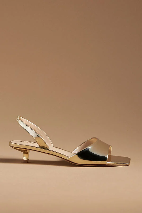 Square-Toe Slingback Kitten Heels