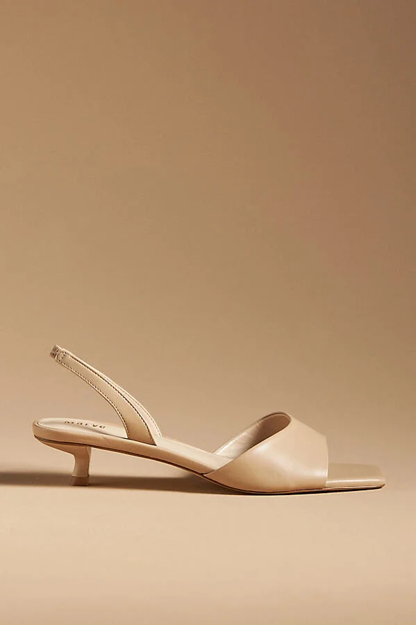 Square-Toe Slingback Kitten Heels