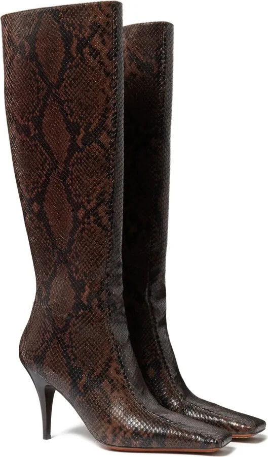 Square-Toe Snakeskin-Pattern Boots - Image 2