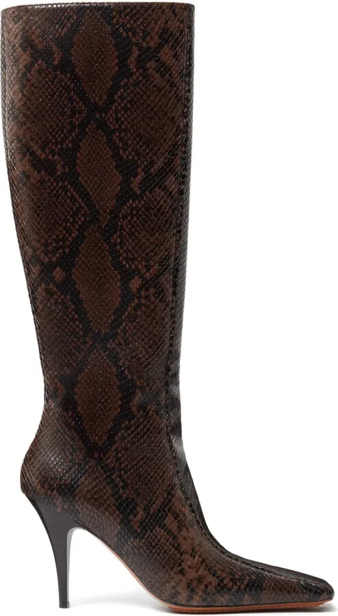 Square-Toe Snakeskin-Pattern Boots