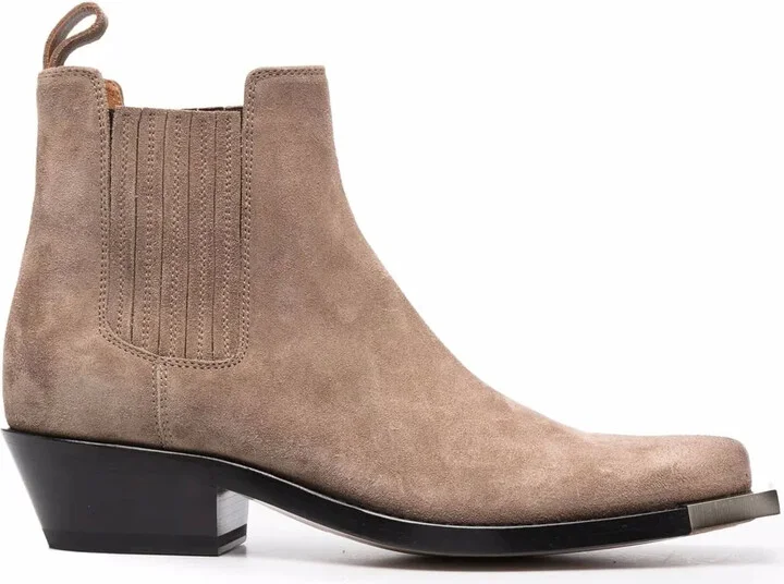 Square-Toe Suede Ankle Boots