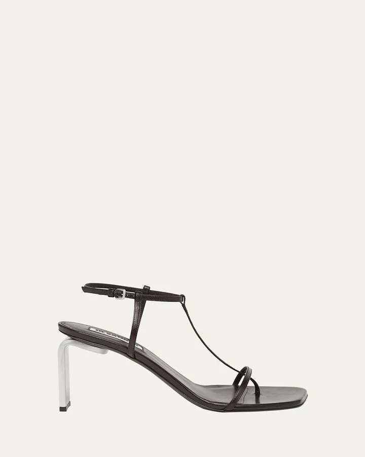 Square-Toe T-Strap Heel Sandals