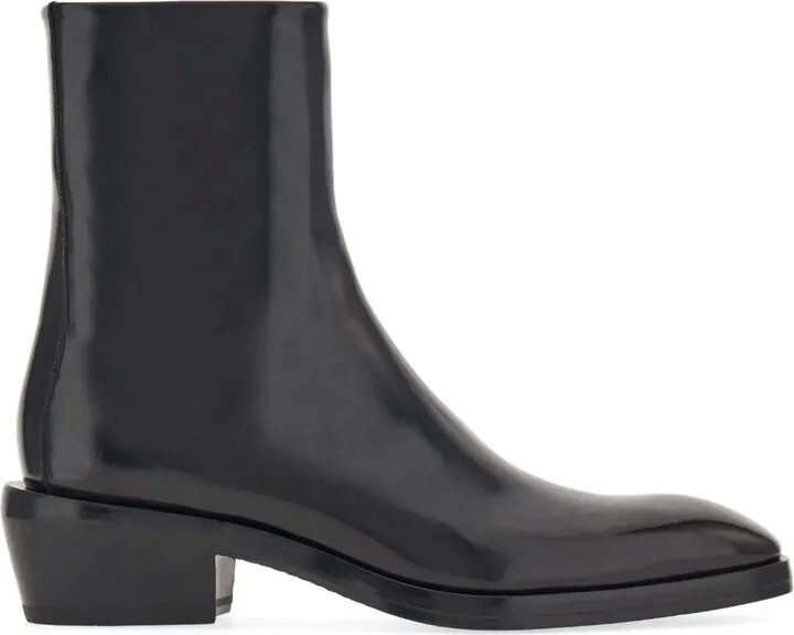 Squared-Toe Leather Ankle Boots