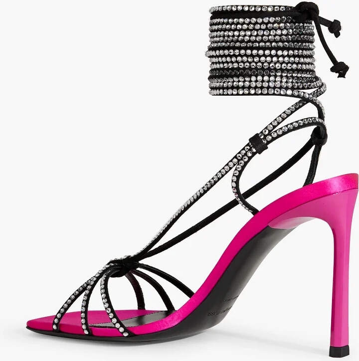 sr Dea Crystal 95 embellished suede and satin sandals - Image 6