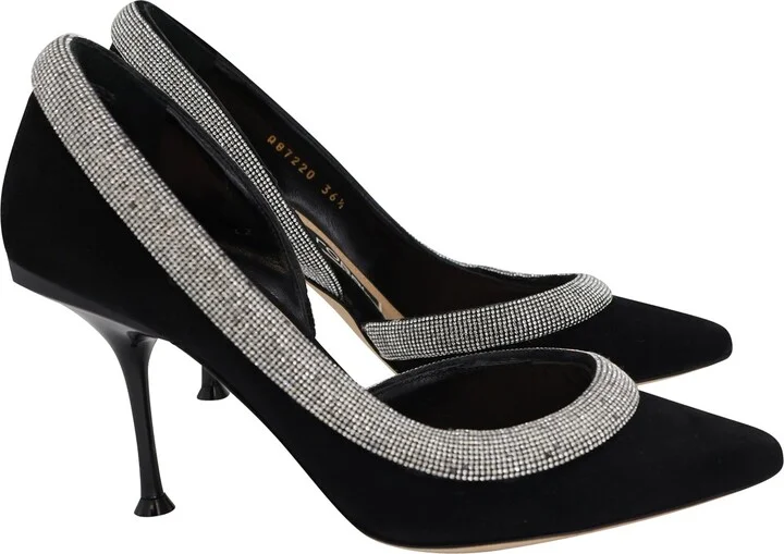 SR Milano Crystal-Embellished Pumps in Black Suede
