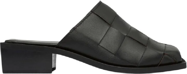 St Agni Ladies Woven Leather Stacked Heel Mules
