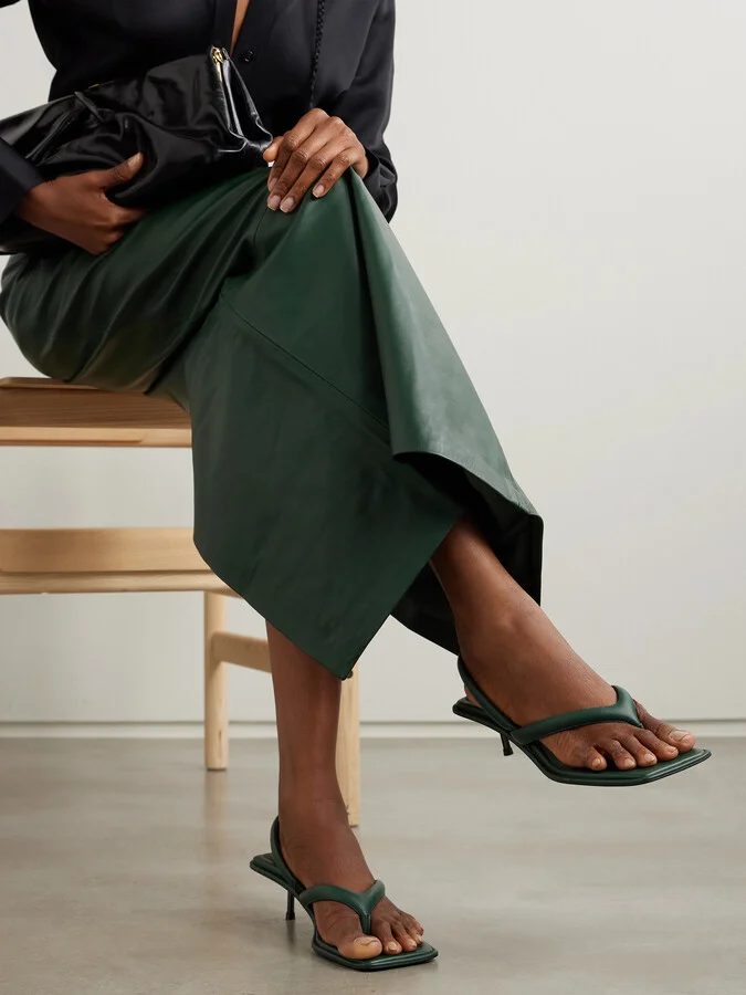 ST. AGNI - Leather Slingback Sandals - Green - Image 2