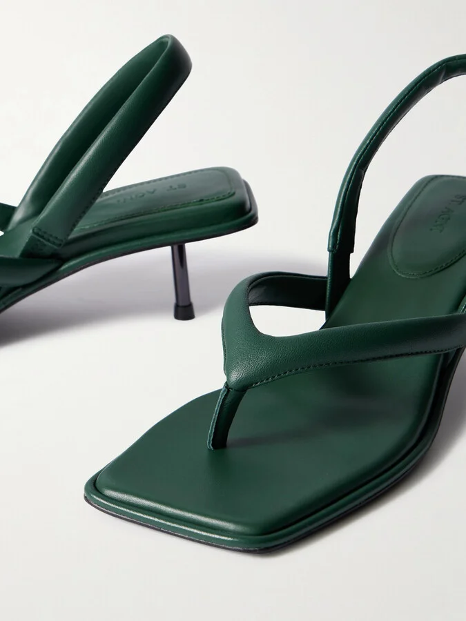 ST. AGNI - Leather Slingback Sandals - Green - Image 4