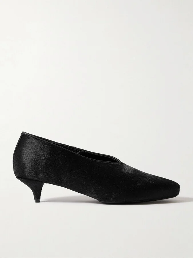 ST. AGNI - Leather-trimmed Calf Hair Pumps - Black