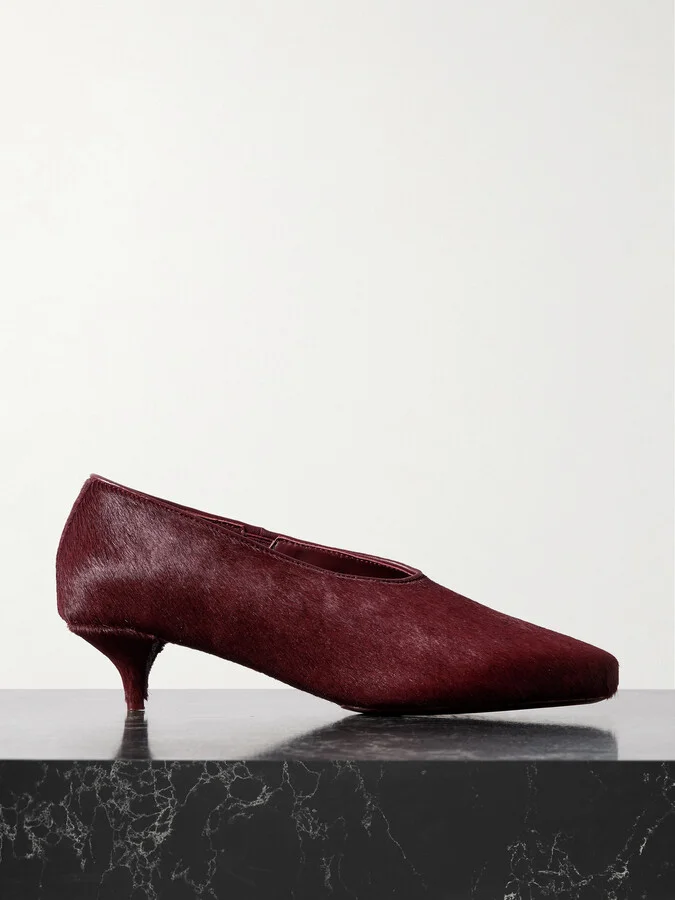 ST. AGNI - Leather-trimmed Calf Hair Pumps - Burgundy