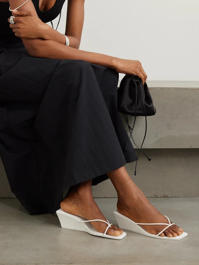 ST. AGNI - Leather Wedge Sandals - White - Image 2