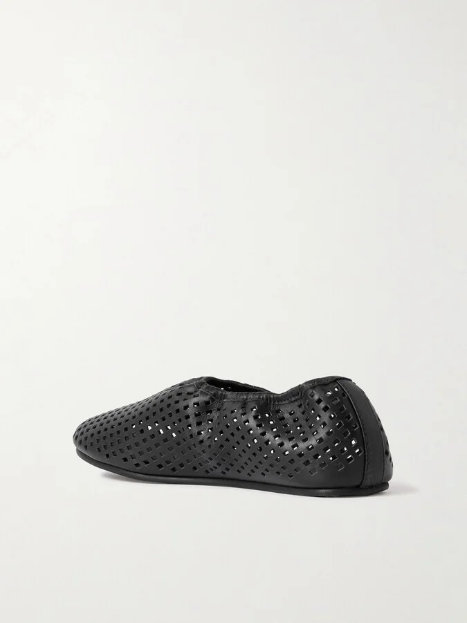 ST. AGNI - Perforated Leather Ballet Flats - Black - Image 3