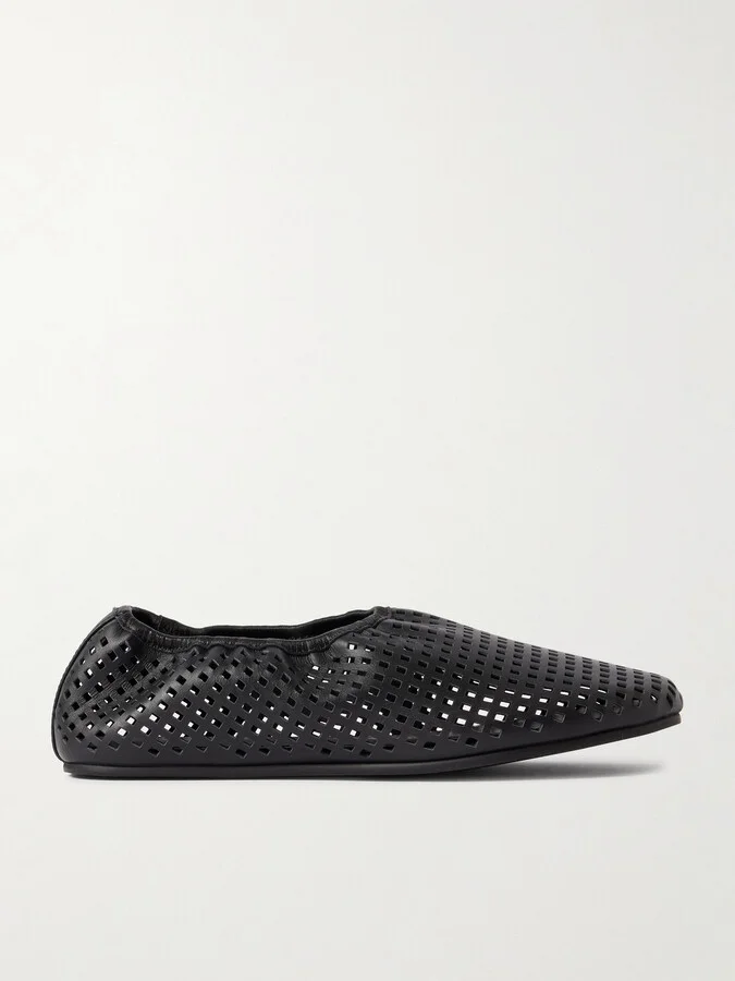ST. AGNI - Perforated Leather Ballet Flats - Black