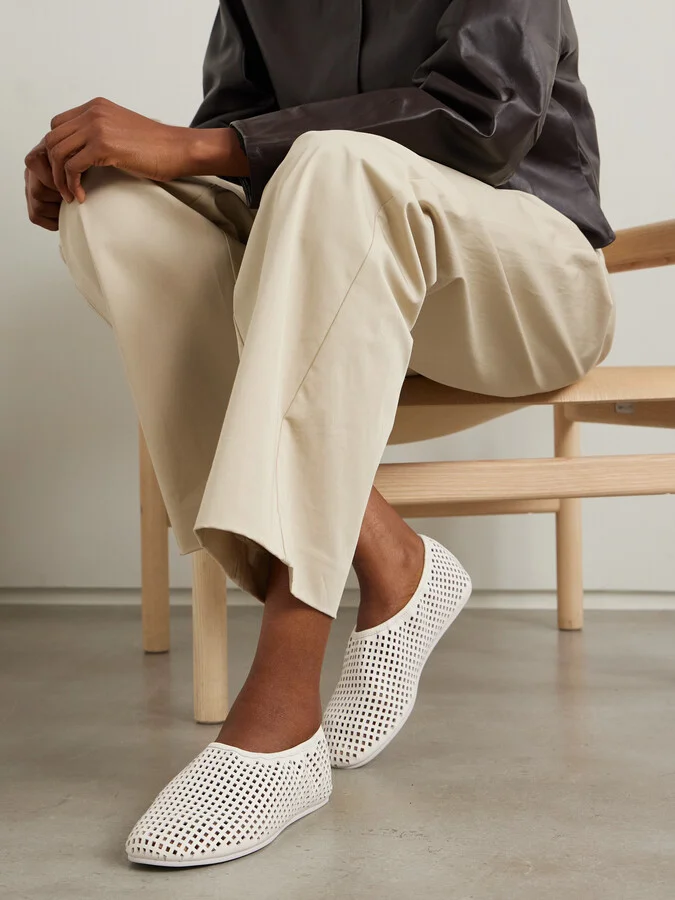 ST. AGNI - Perforated Leather Ballet Flats - White - Image 2