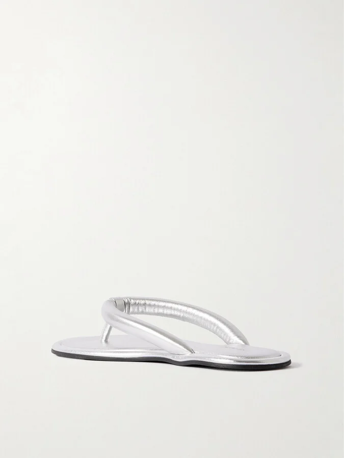ST. AGNI - Sumi Padded Metallic Leather Flip Flops - Silver - Image 3