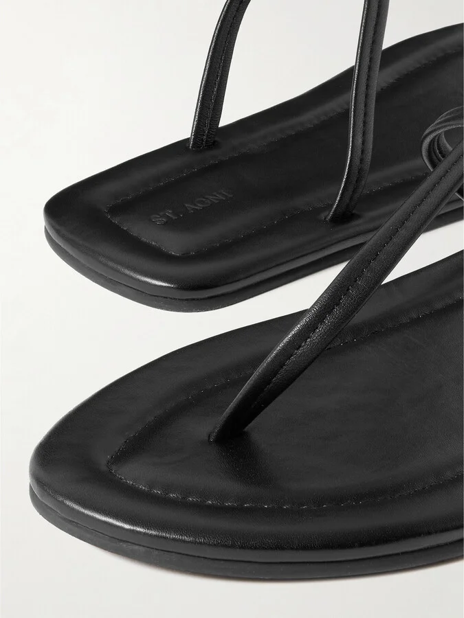 ST. AGNI - T Leather Sandals - Black - Image 4