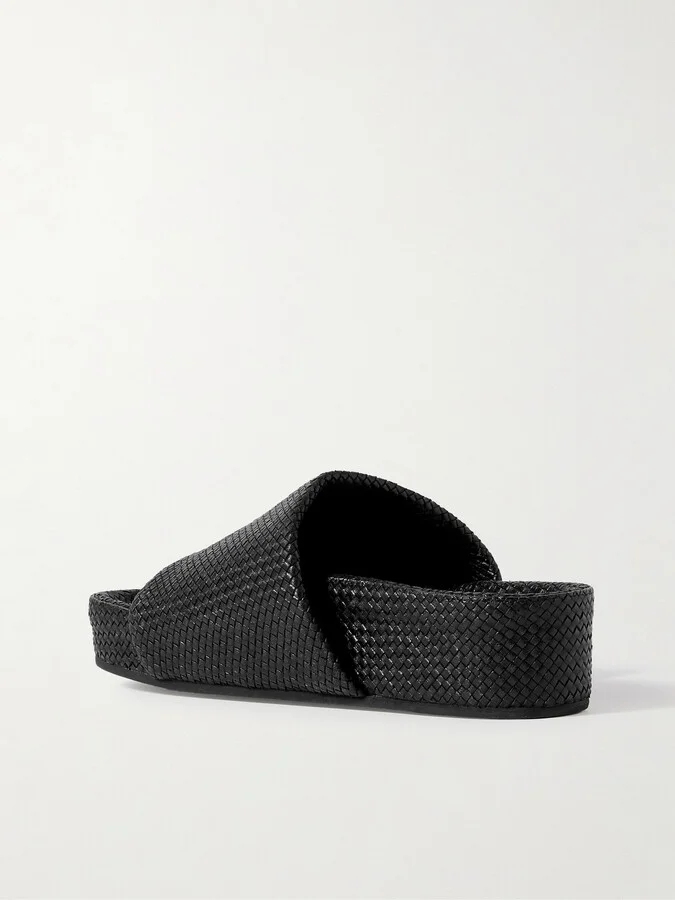 ST. AGNI - Woven Leather Platform Slides - Black - Image 3