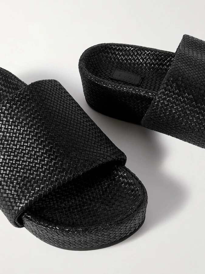 ST. AGNI - Woven Leather Platform Slides - Black - Image 4
