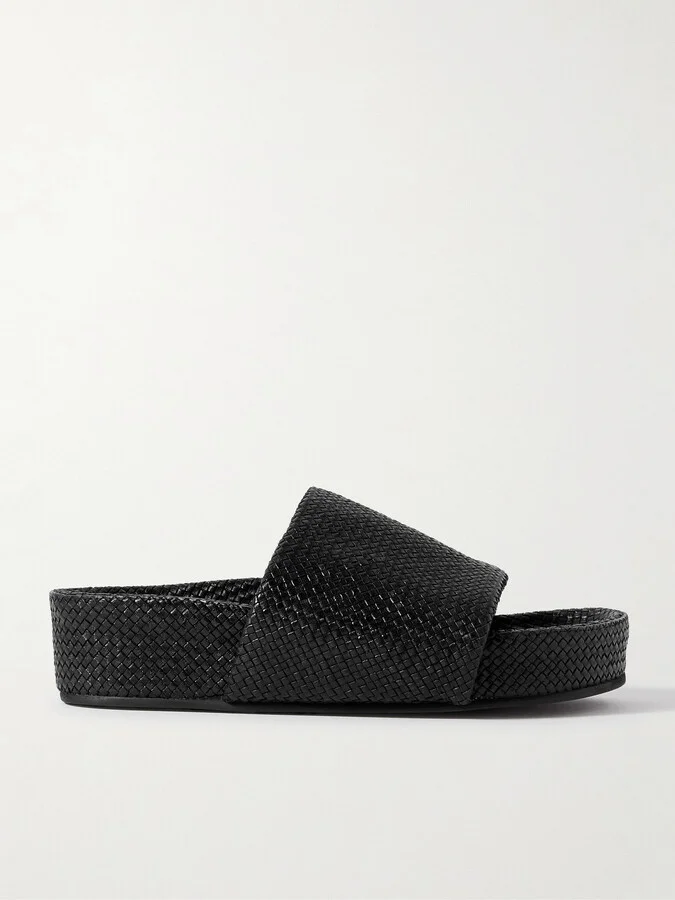 ST. AGNI - Woven Leather Platform Slides - Black