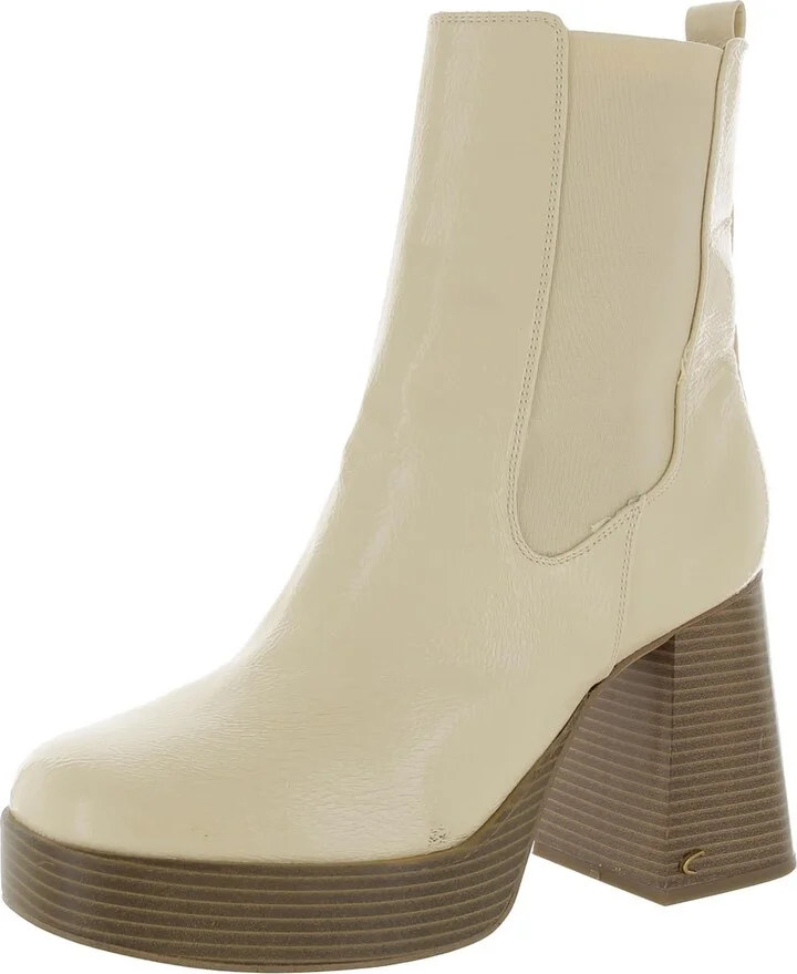 Stace Womens Patent Block Hee Ankle Boots