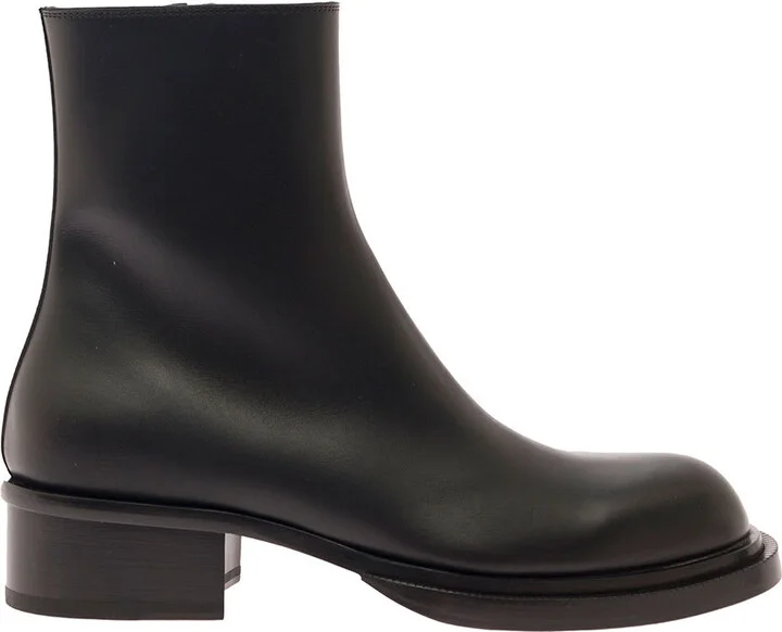'stack' Black Round-toe Boots In Smooth Leather Man