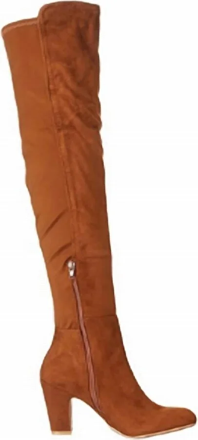 Stacked Heeled Boots In Honey Brown