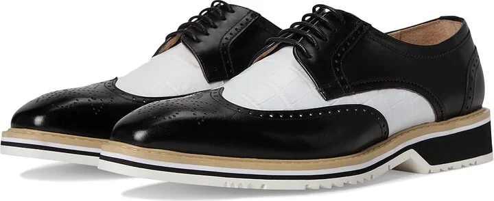 Stacy Adams Beaumont Wing Tip Lace-Up Men's Lace Up Wing Tip Shoes Black and White : 7.5 M, Leather
