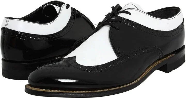 Stacy Adams Dayton - Wingtip Men's Shoes Black w/ White : 7 D - Medium, Leather