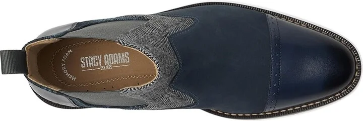 Stacy Adams Finney Cap Toe Chelsea Boot Men's Boots Navy : 7 M, Leather/Textile - Image 2