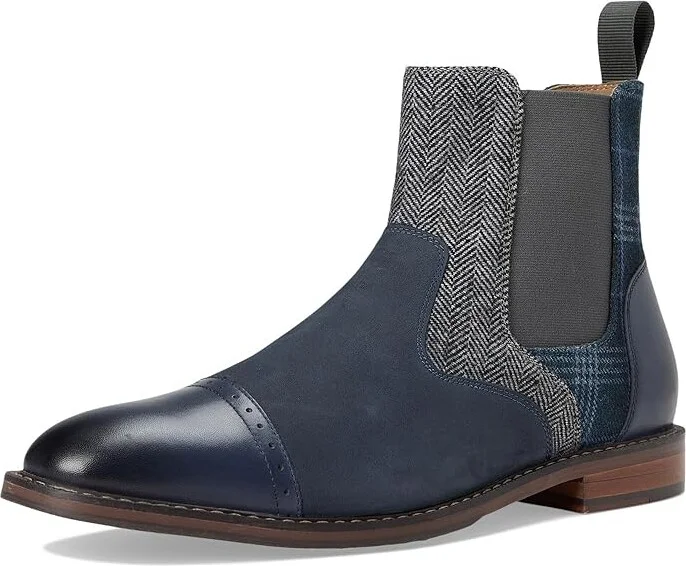 Stacy Adams Finney Cap Toe Chelsea Boot Men's Boots Navy : 7 M, Leather/Textile - Image 5