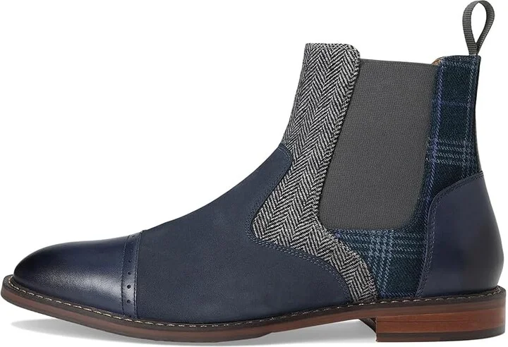 Stacy Adams Finney Cap Toe Chelsea Boot Men's Boots Navy : 7 M, Leather/Textile - Image 6