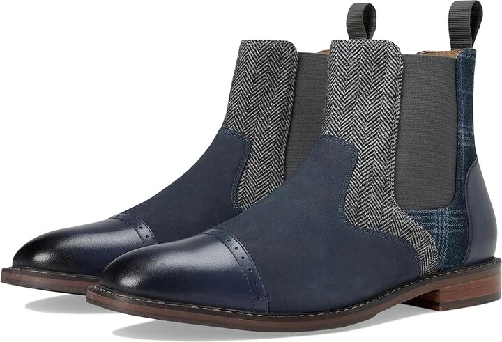 Stacy Adams Finney Cap Toe Chelsea Boot Men's Boots Navy : 7 M, Leather/Textile