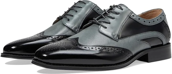 Stacy Adams Ivingale Wing Tip Lace-Up Men's Lace Up Wing Tip Shoes Black/Gray : 9.5 M, Leather