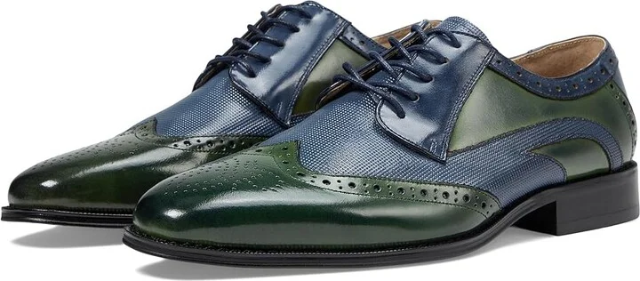 Stacy Adams Ivingale Wing Tip Lace-Up Men's Lace Up Wing Tip Shoes Navy/Green : 9 M, Leather