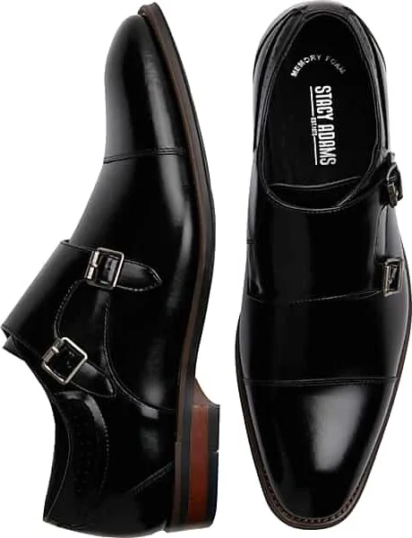 Stacy Adams Men's Bayne Leather Cap Toe Double Monk Strap Dress Shoes Black